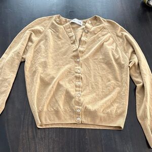 Vintage Tan Wool Button-Front Cardigan Sweater